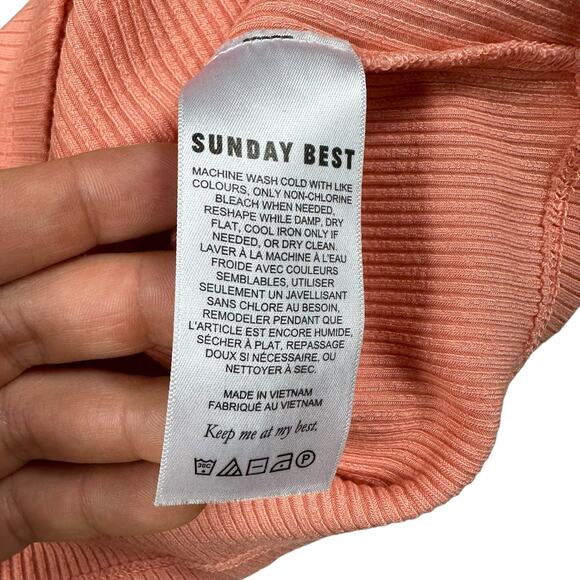 SUNDAY BEST Salmon Pink Ribbed Knit Crop Tank Top Ruffle Straps Size Small - Picture 4 of 5